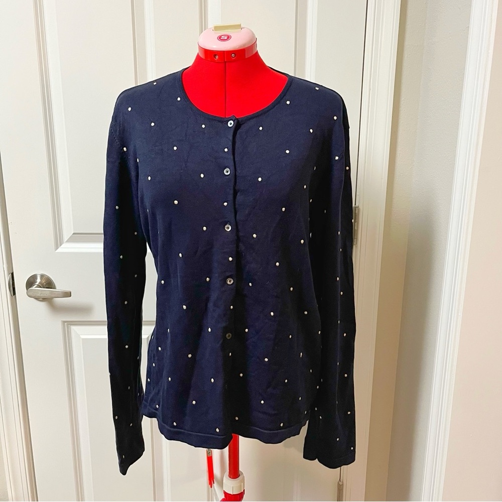 LAUREN Ralph Lauren Cardigan, Navy with White Dots